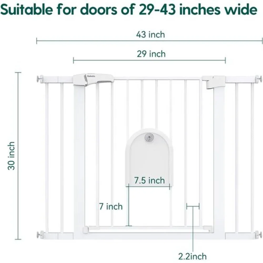 Auto Close Baby Gate with Small Cat Door, 29-43